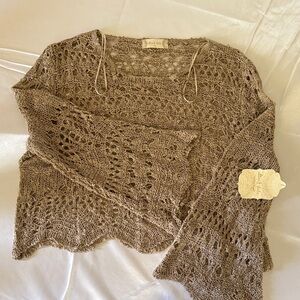 Altar'd State Taupe Crochet Openwork Sweater
